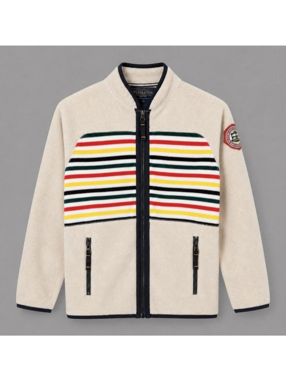 PENDLETON Kids Boys 9/10 Striped Fleece Zip-Front Jacket Glacier National Park